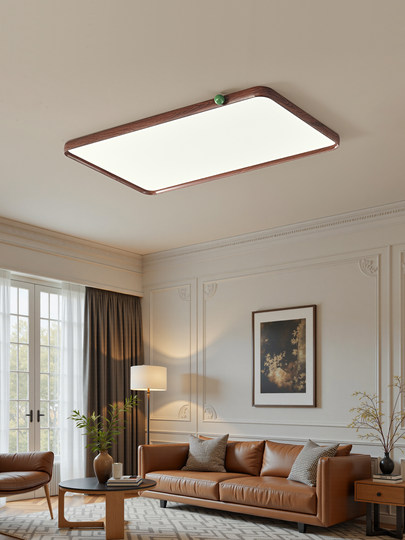 Medieval Style Living Room Ceiling Lamp Full Spectrum Walnut Color Cream Style Headlight Retro Ultra-Thin Bedroom Ceiling Lamp