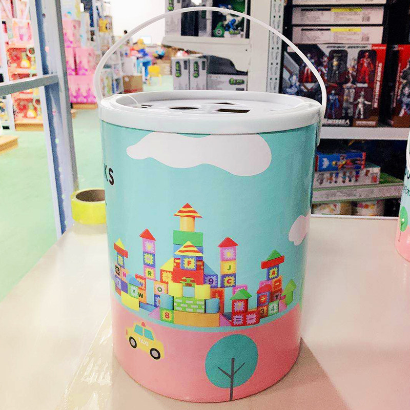 Children's bucket Number of digital letters infant teaching large granules wooden building blocks 102 pieces 52PCS Early education Puzzle Toy Gift-Taobao