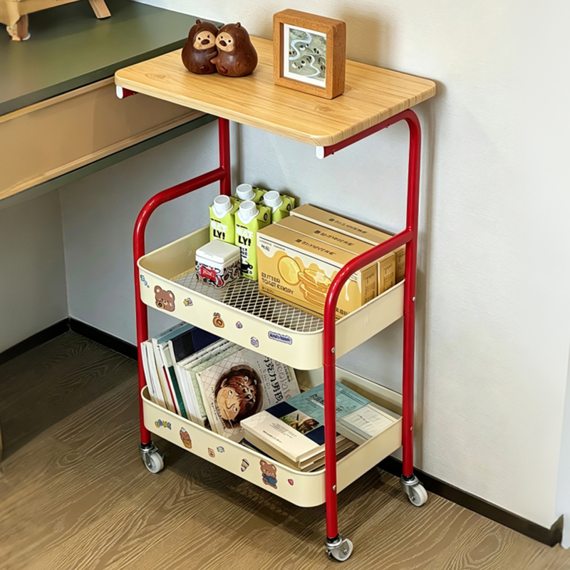 Vintage-Style Movable Small Trolley Storage Rack Bedside Table Living Room Sofa Side Table Coffee Table Retail Storage Rack