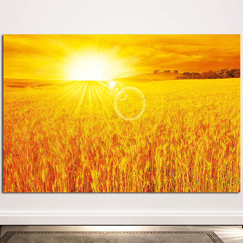 Golden Wheat Painting, Sunlight, Natural Scenery, Radiant Light, Wealth-Generating, Restaurant Kitchen Decoration Wall Sticker, Self-Adhesive Hanging Painting