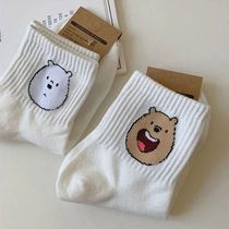 Korean socks womens socks Japanese cute three naked bears cartoon Joker ins female students Four Seasons cotton socks