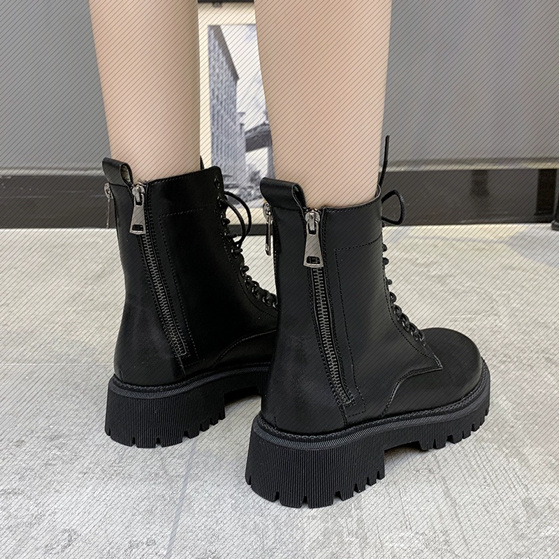 Hanyan mỏng Martin boots giày của phụ nữ 2020 mùa thu và mùa đông mới Wild Ins Triều Tiên phong cách Anh bốt ngắn gót dày - Giày cao gót