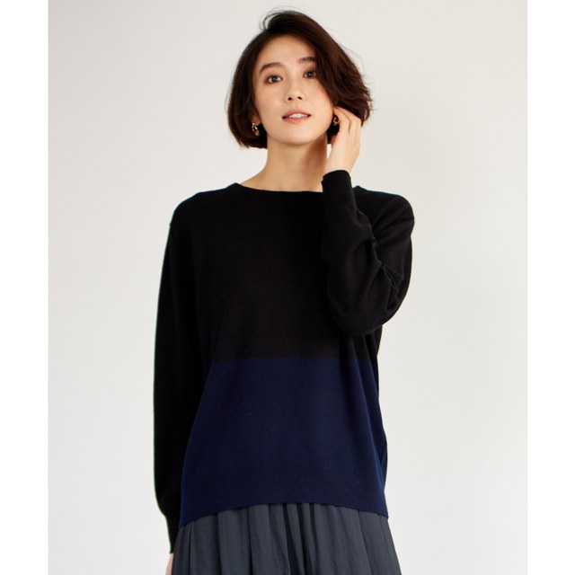 Freezone hand washable spliced ​​​​colour neck contrasting color fashionable wool sweater sweater for women Japanese style light luxury