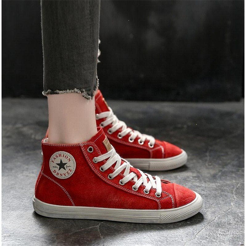 Hong Kong New Spring and Autumn High Help Shoes Retro Leather Tide Shoes Frosted Bull Leather Sports Casual Flat Shoes