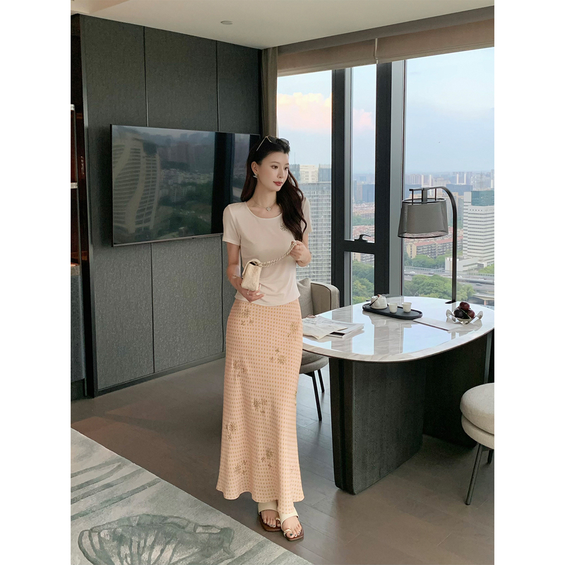 Kun【Musheng】Polka Dot Style Set for Women, Knitted Wool Top, High-Waisted Pink Skirt, New Style