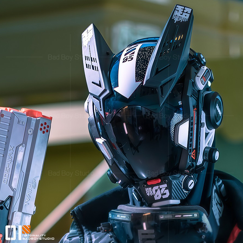 Cyberpunk Technological Helmet Hood Full Face Mask Sci-Fi Mechanical Mecha Functional Wind Mask Cos Props