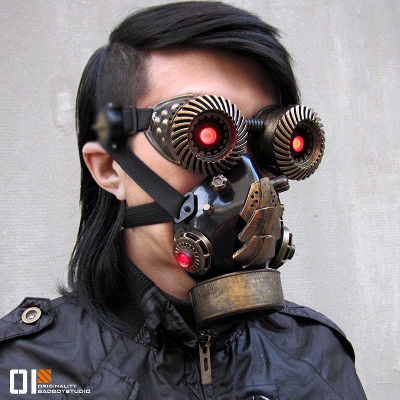 Steampunk Mask Led Light-Up Goggles Gas Mask Cosplay Cyberpunk Sci-Fi Mechanical Mecha Battle 03