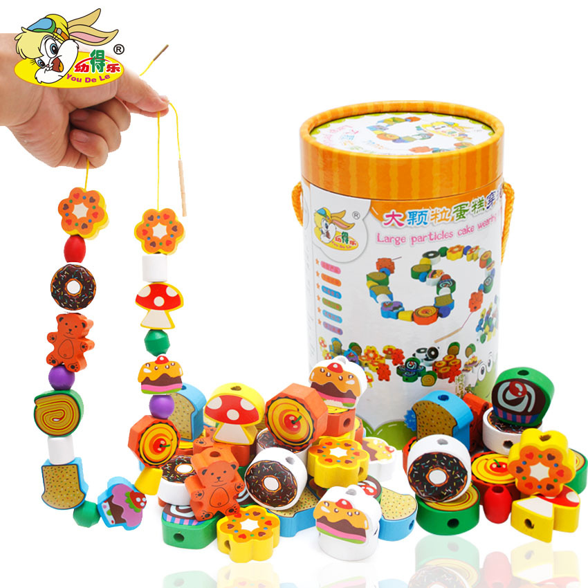 Young Children Strings Beads Intelligence Toys 4 Babies Wearing Beads 5 Wearing Rope 1-2 Years Old Wooden Building Blocks 3 Men Girls