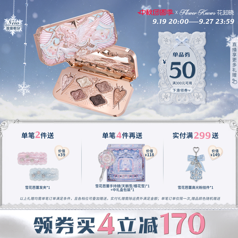 [50 Off for Purchases over 300] Flower Knows Knight Unicorn Six-Color Satin Eyeshadow Palette Full Satin + Shimmer