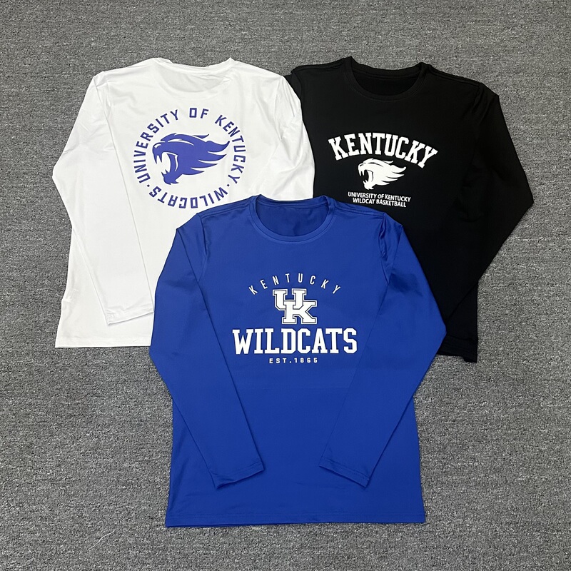 American-Style Sports Quick-Drying Round-Neck Long-Sleeved T-Shirt for Men, Kentucky Basketball Training Shooting Uniform, Loose Fitness Running Shirt
