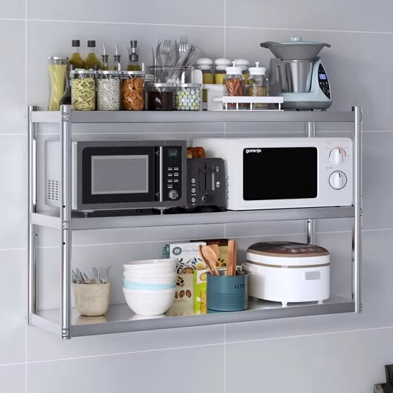 Stainless Steel Kitchen Rack Wall-Mounted Two-Story Hanger Hanging Wall Wall Storage Rack Wall-Mounted Wall-Mounted Rack