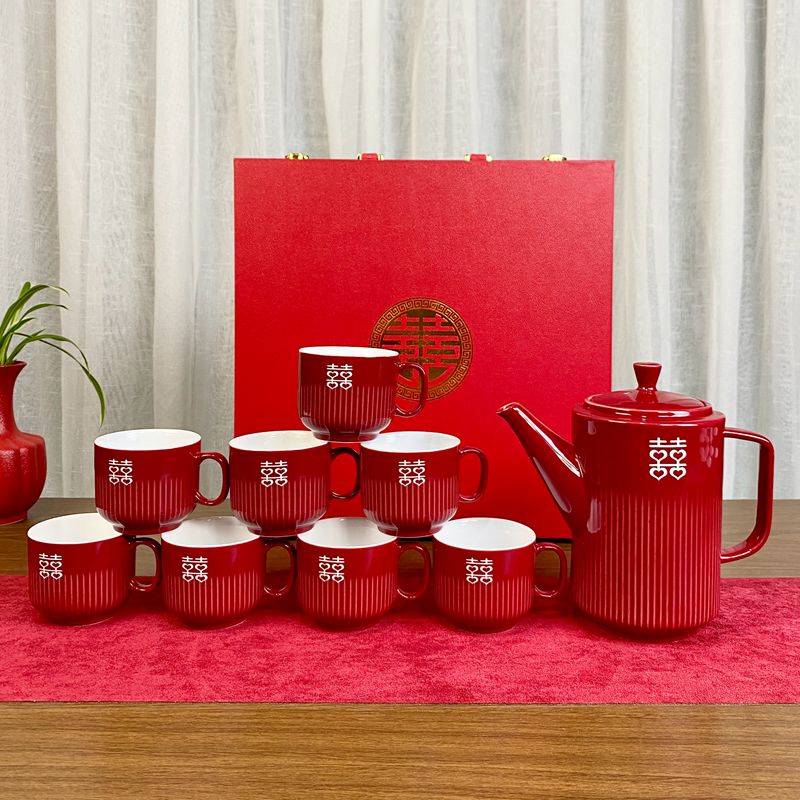 Red Teapot and Cup Set, Complete Tea Set, Wedding and Engagement Gift for Newlyweds and Best Friends, Practical, High-End and Elegant
