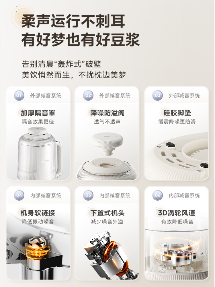 Midea Blender for Home Use, Fully Automatic, Residue-Free, Multifunctional, for Making Soy Milk, Cooking, and Juicing, Quiet, 2025 New Model