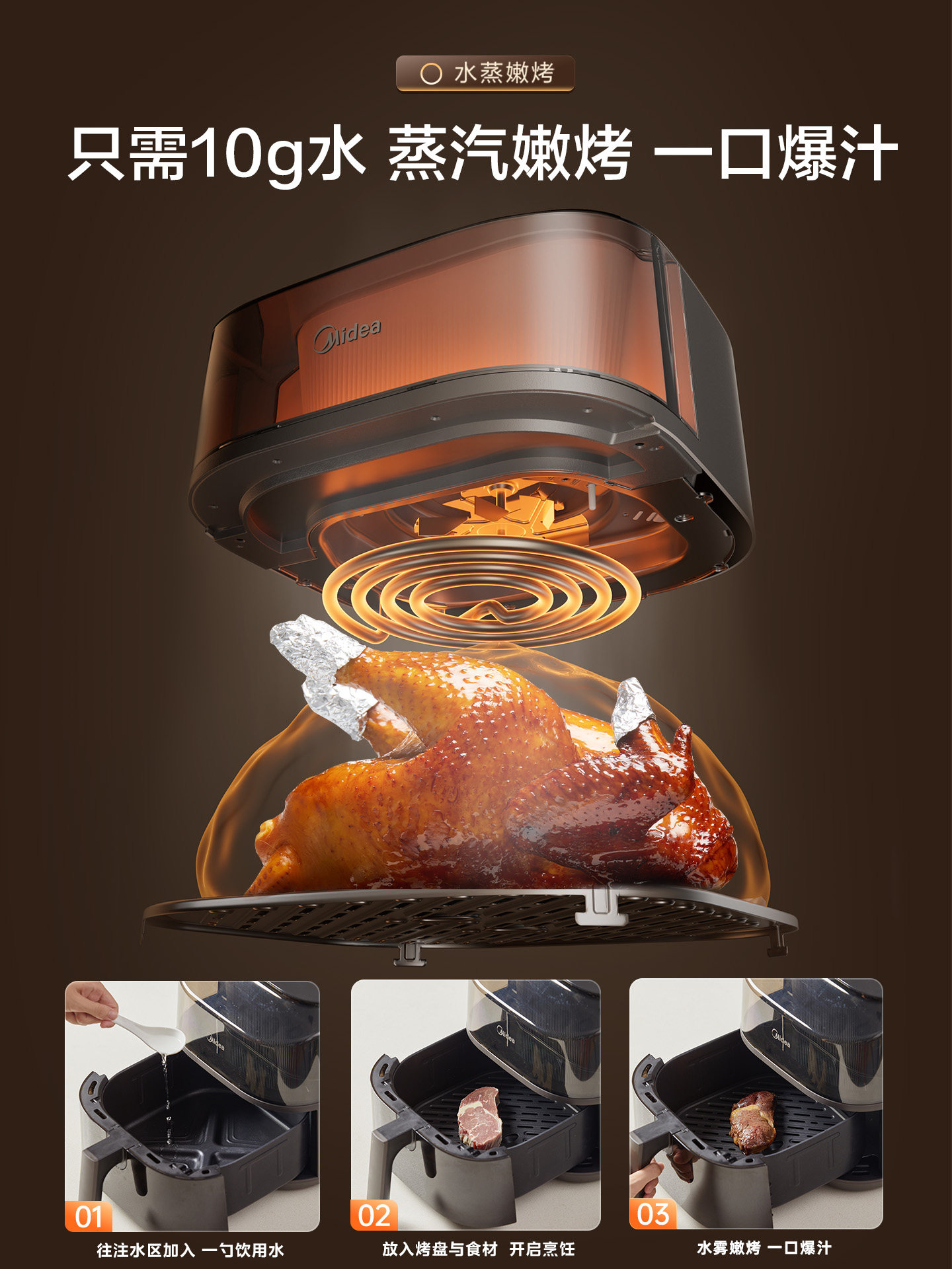 Midea Air Fryer Dual-View Home-Use New Model Large-Capacity Electric Fryer No-Turning Oven All-In-One Microwave Oven