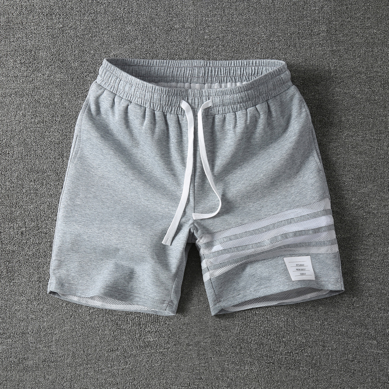 American-Style Casual Shorts for Men, Summer Breathable Quick-Dry Sports Shorts with Four Stripes, Men's Trendy Mid-Length Shorts