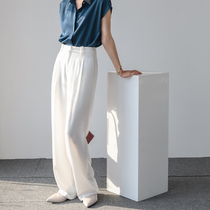 Satin high-waist wide-leg pants womens spring and summer 2021 new high-waist hanging suit straight pants loose mopping trousers