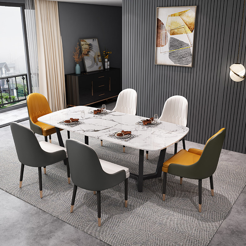 Rock Plate Dining Table And Chairs Modern Combined Imagery Brief Marble Home small family Type rectangular design Economy Type