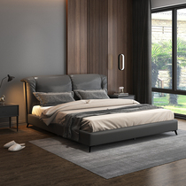 Italian minimalist zhen leather bed 1 8 meters of small-sized simple modern light luxury master bedroom soft header level Kraft double bed