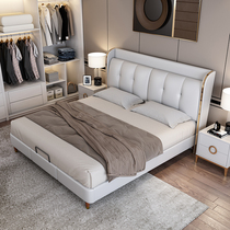 Light luxury bed modern simple 1 8 m double bed master bedroom Italian leather bed net red design Nordic atmospheric wedding bed