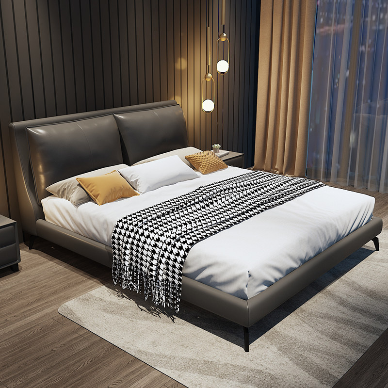 Modern minimalist leather bed double bed master bedroom 1 8m wedding bed ins net red bed soft bed storage solid wood soft bed