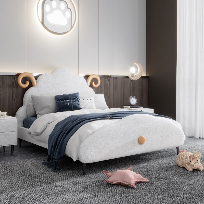 Single bed Boy light lavish genuine leather bed 1 35 m eco-friendly lamb suede girl princess bed cute children's bed