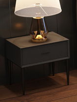 Modern leather light luxury bedside table full solid wood simple Italian small apartment minimalist Nordic bedroom storage-free installation