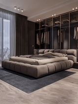 Bed simple modern Nordic ins Wind industrial wind double bed master bedroom cloth bed light luxury soft bed tatami cloth bed