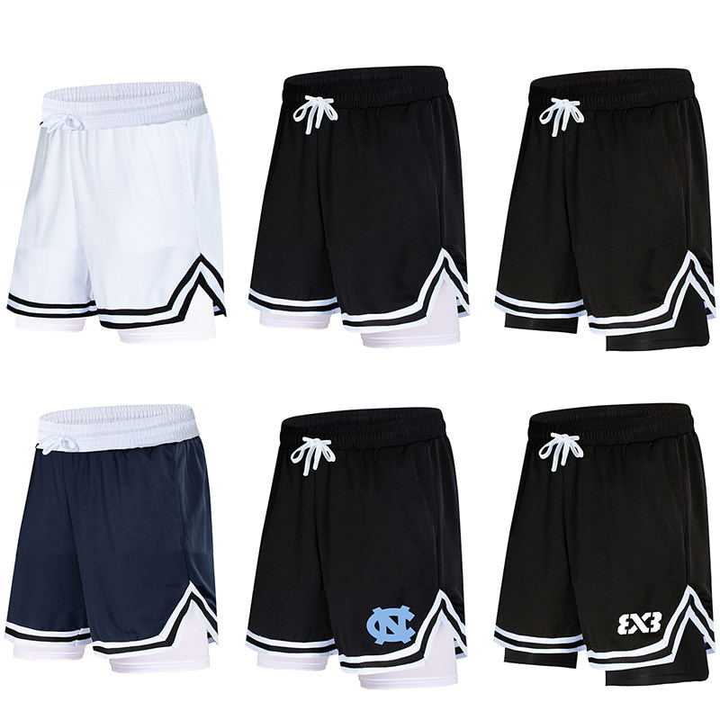 American-Style Basketball Shorts with Inner Lining, Fake Two-Piece, Double-Layer, Quick-Drying, Below-The-Knee, Running, Fitness, Training, Sports, Men's Summer