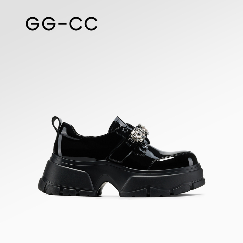 【Dark Night Rose】Ggcc2026 Autumn New Trendy Versatile Rhinestone Thick-Soled Loafers Women's Height-Increasing Leather Shoes