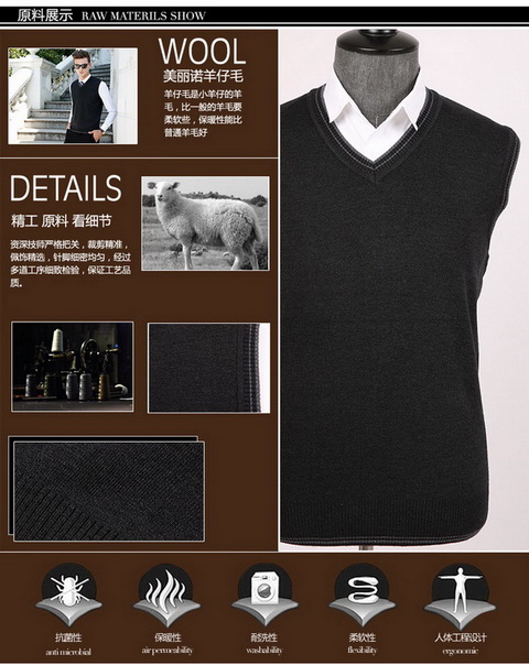 Jundu cừu nam vest len ​​cổ chữ V áo len ấm áp đan áo vest vai mùa thu đông áo cardigan nam