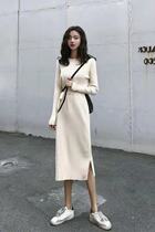 2021 new female spring autumn and winter high-end light luxury waist thin celebrity temperament dress Super fairy