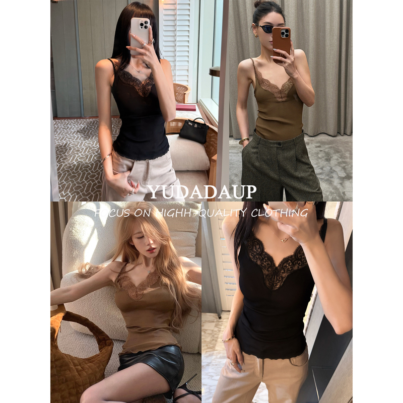 Yudadaup Pure Desire Style 26Ss Lace Trim V-Neck Slim Fit Sexy Slimming Elegant Tank Top Undershirt