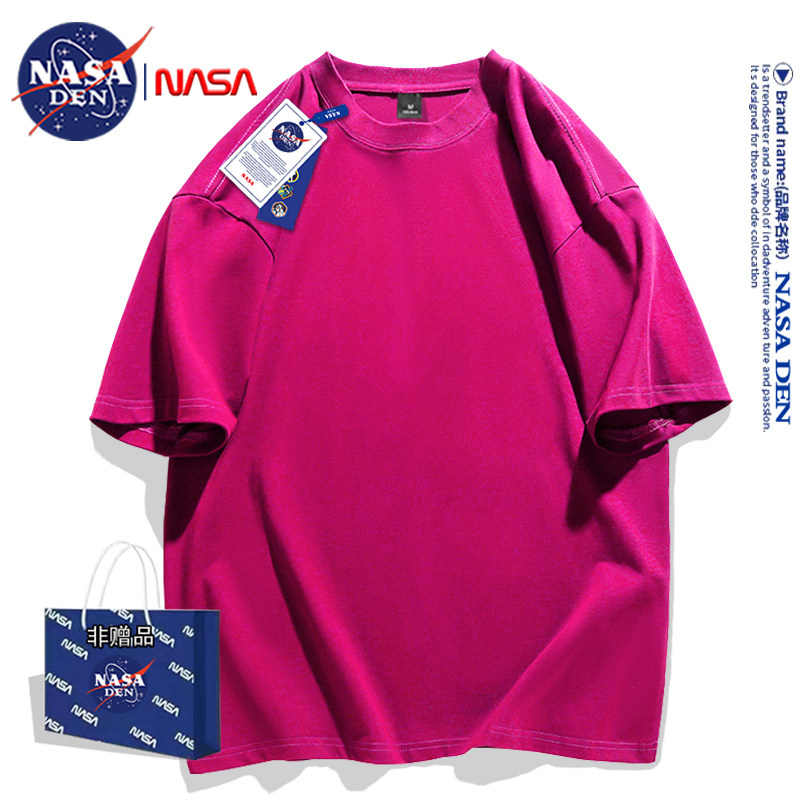 NASA совместно с брендом tide представляет однотонную футболку из плотного хлопка с пятиточечным рукавом весна-лето 2024, свободную мужскую и женскую одежду с короткими рукавами Изображение 1