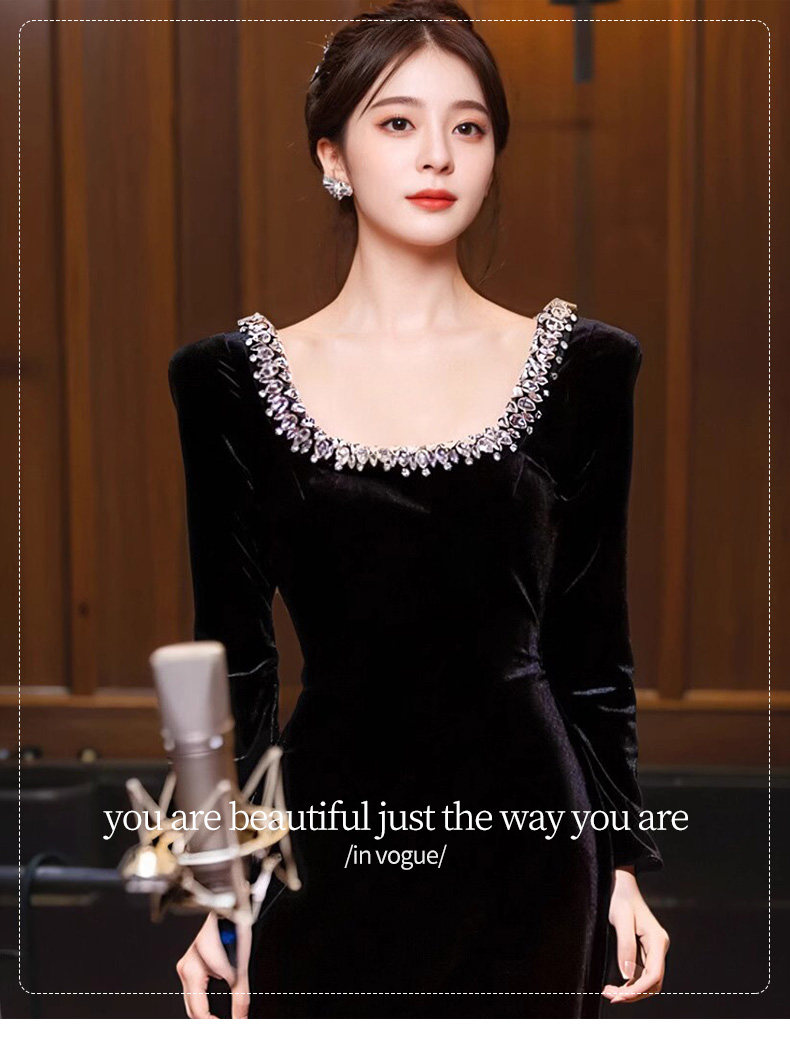 Черное длинное вечернее платье Aiyueni 