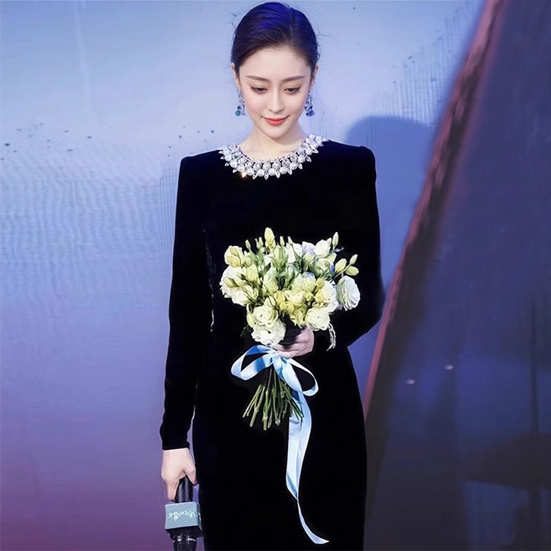 女性のための黒のイブニングドレス、軽い豪華な宴会気質年次総会フォーマルな重要な機会のホスト小さなドレスドレス