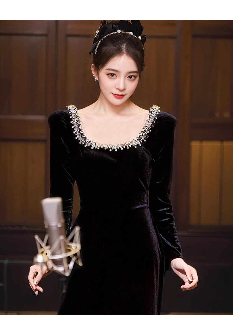 Черное длинное вечернее платье Aiyueni 