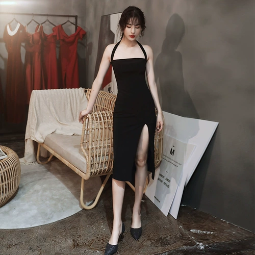 Черное вечернее платье Женское легкое роскошное нишевое высокий