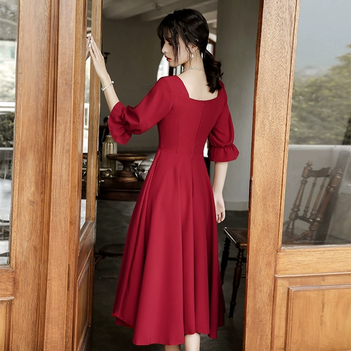 Toast Wear Bride 2025 Новое женское винно-красное платье для помолвки и встречи выпускников, маленькое платье, можно носить в обычном режиме