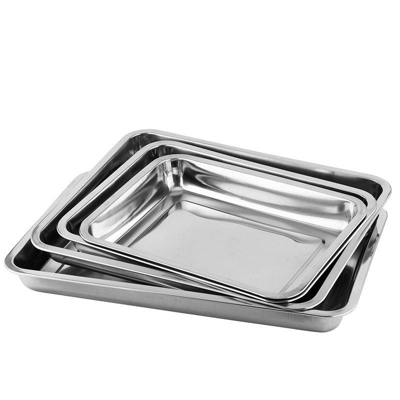 304 Thickened Tray with Magnetic Fast Food Plate, Multi-Purpose Stainless Steel Fish Baking Dish, Deep and Shallow Rice Steaming Tray for Canteen and Restaurant