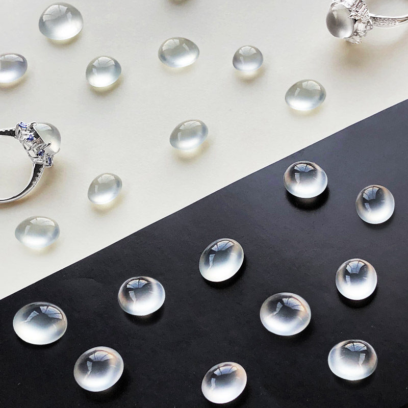 Jade small egg surface naked stone ring inlaid jade ring surface naked stone glass ice seed pendant female 18K gold not inlaid