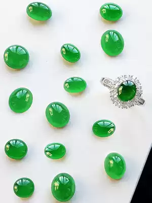 Jade ring surface naked stone green jade ring female egg noodles ice seed male ring full green pendant not inlaid 18K