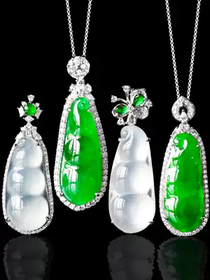 Natural a-goods emerald green bean inlaid pendant 18K Fu Doudou jade pendant female ice seed pod ear needle drop earrings