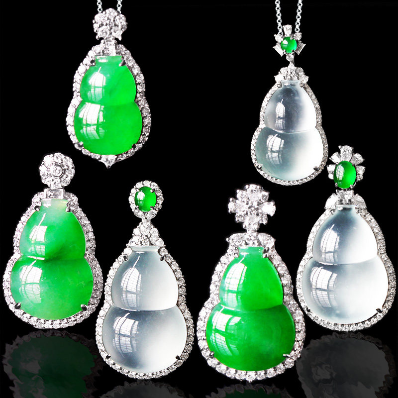 Natural jade gourd pendant inlaid with 18k gold processing jade gourd pendant earrings ring hand necklace ice seed
