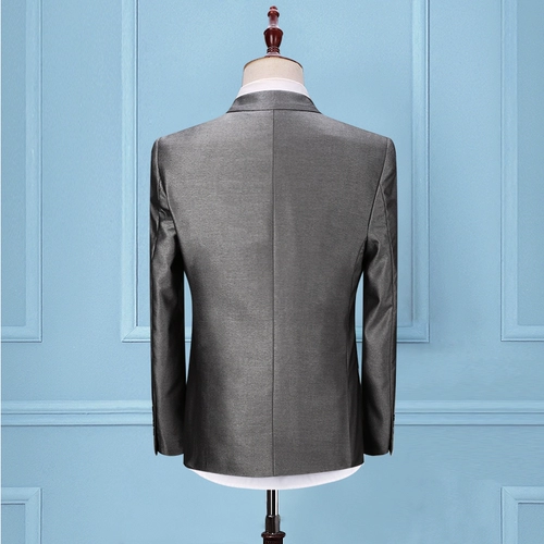 君翅鸟 Демисезонный глянцевый комплект, серебристо-серое свадебное платье, облегающий крой, 3 предмета