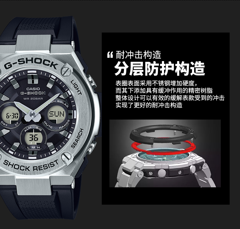 卡西欧 G-SHOCK 光动能不锈钢运动手表 图2
