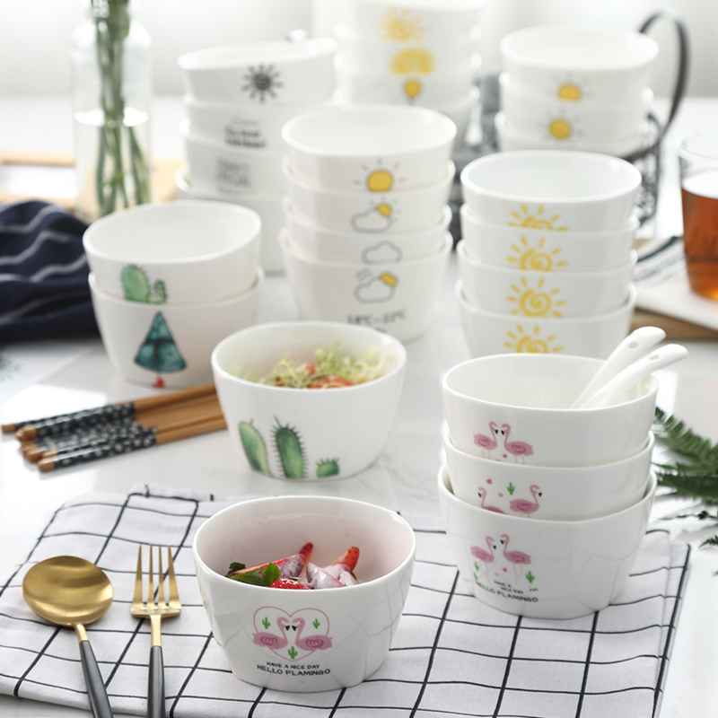 Ceramic Rice Bowls Cartoon Cutlery Square Bowl Japan Style Microwave Home Small Bowl Soup Bowl Good Looking Bowl spoon suit