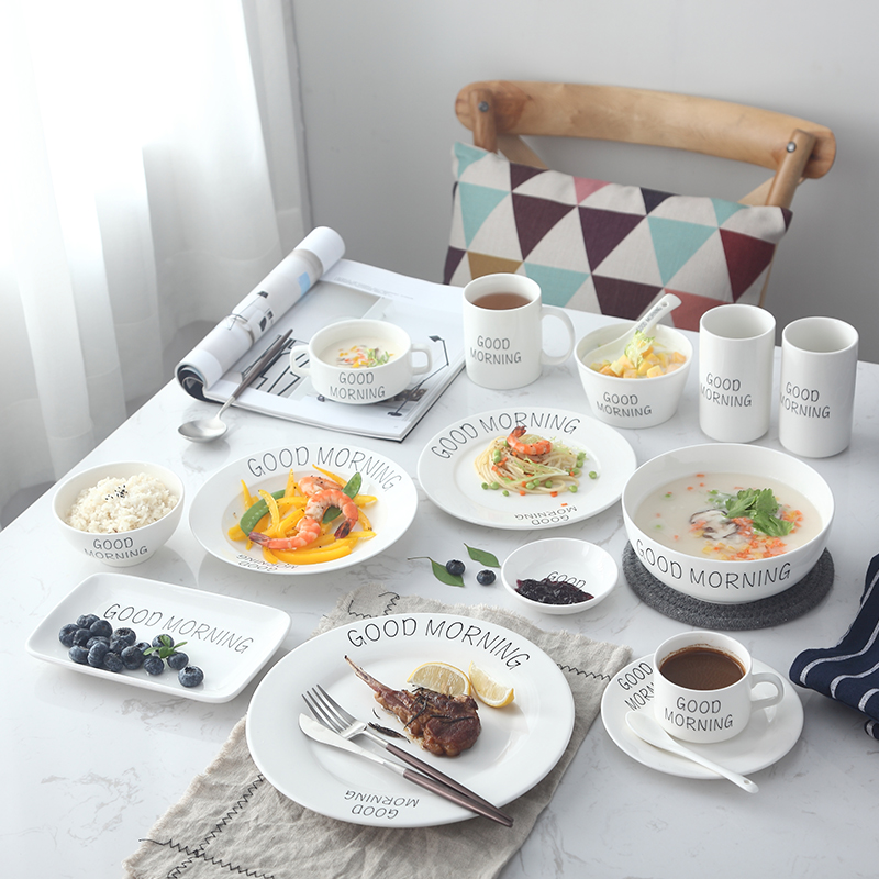 Breakfast plate creative good morning ceramic tableware fruit dish soup dish cake dish coffee cup Western food plate