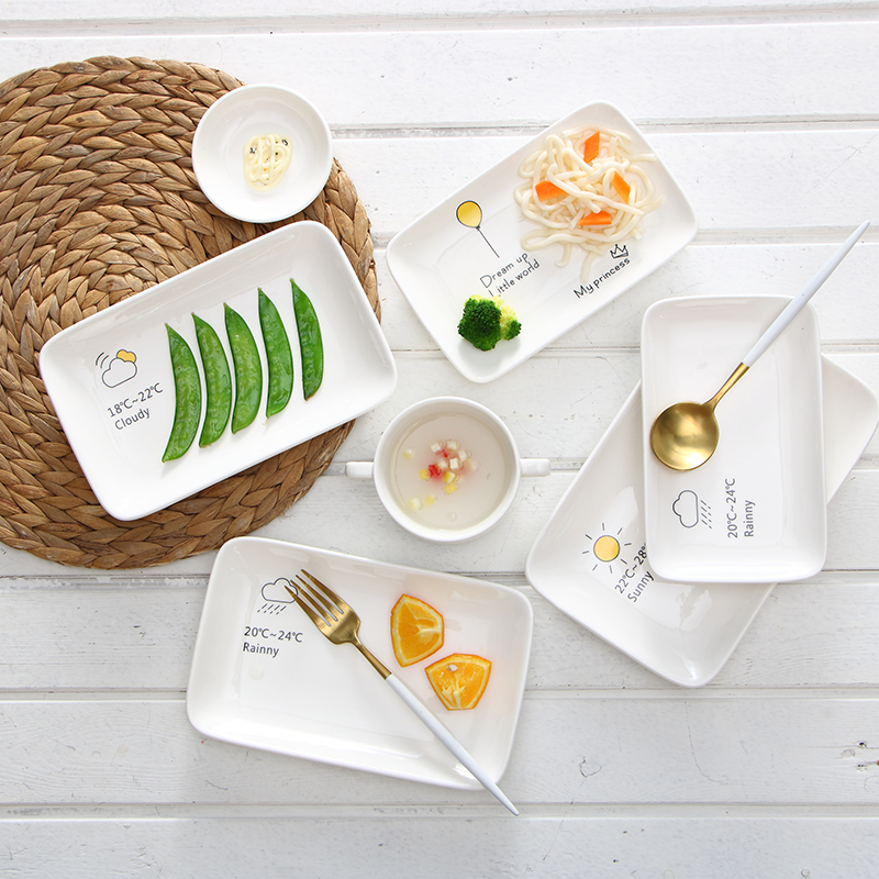 Creative Ceramic Rectangular Dish Sushi Pan Sausage Powder tray Dish Pan tray Breakfast Pan Snack Pan Day Style Fish Dishes