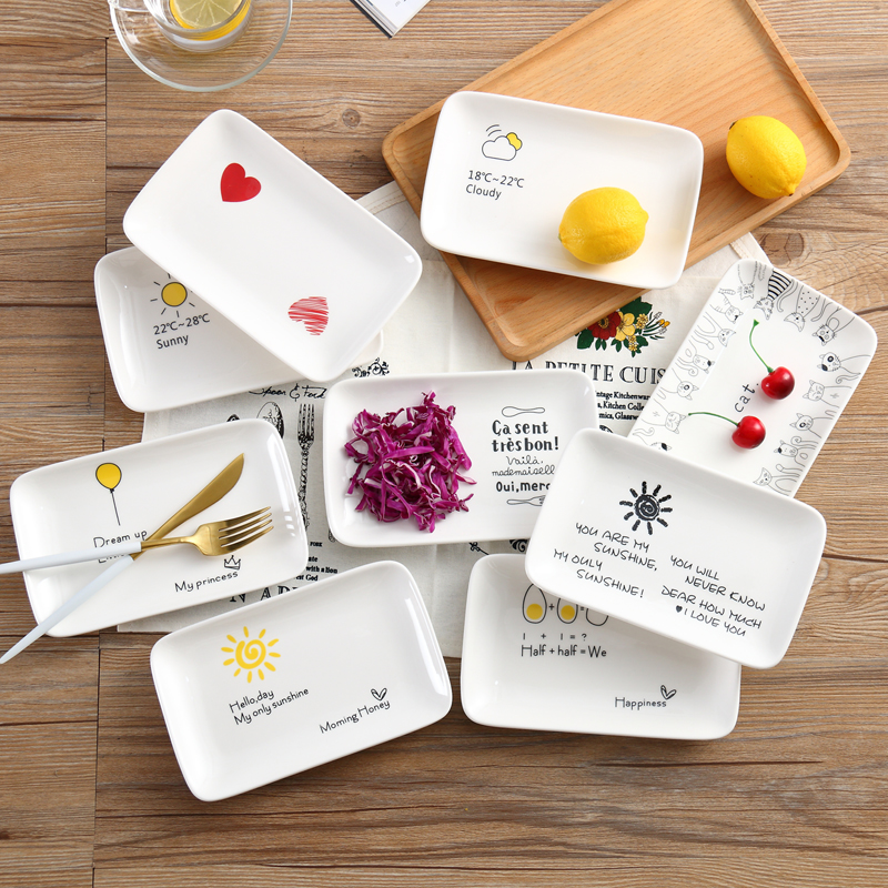 Creative ceramic plate rectangular plate breakfast plate household plate sausage powder plate sushi plate dumpling plate weather plate