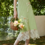 LaceMade медово-зеленое коллекционное платье ручной работы крючком с бантом и подтяжками